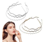 PKRFCJ 6 cerchietti in metallo, alla moda, sottili, ondulati, graziosi accessori per capelli, per donne e ragazze e sport (oro, argento)