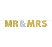 (PKT) Adult 1 Mr & Mrs Glitter Letter Banner Wedding Sign