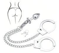 PL&Ûg1 paio di manette in metallo + base in acciaio inox con cristalli d'argento Uomo e donna Butt Trainer