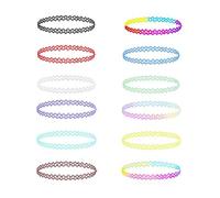 PLABBDPL 12 pezzi collana girocollo elastica, arcobaleno, gioielli moda per ragazze bambini donne in gomma/plastica