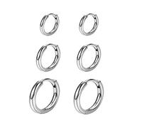 PLABBDPL 3 paia di orecchini a cerchio in argento da donna, in acciaio inox, ipoallergenici per ragazze, 8-12 mm