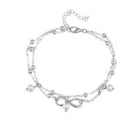 PLABBDPL Cavigliera doppia con perle in argento, Boho Pearl Doppia cavigliere d'argento, per sempre cavigliere bracciali Beach Perline piedi, per donne e ragazze