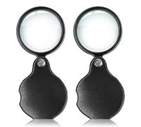 PLABBDPL Mini lente di ingrandimento pieghevole tascabile, 2 pezzi, lente di ingrandimento da lettura pieghevole, piccolo vetro ottico con custodia protettiva in pelle, piccola lente d'ingrandimento