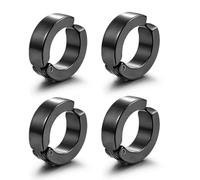 PLABBDPL Orecchini in Acciaio Inossidabile Nero, Senza Buco, Finti, Clip On Non Piercing per Uomini e Donne, 2 Paia di Cerchi Tondi Perfetti come Orecchini a Clip per un Look da Orecchini a Cerchio