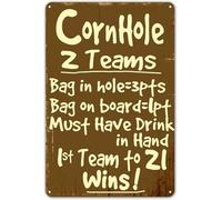Placa de pared de metal retro vintage con reglas de Cornhole para cafetería, club de cerveza, decoración del hogar, 8 x 12 pulgadas