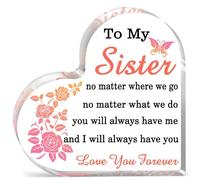 Placca a forma di cuore in acrilico con scritta in lingua inglese "Sister Ever" (lingua italiana non garantita)