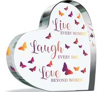 Placca a forma di cuore in acrilico, regalo per amici e familiari, con scritta "Live Laugh Love", 85 x 85 mm, regalo per la famiglia