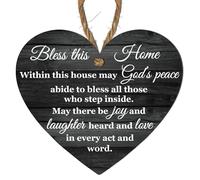 Placca a forma di cuore in legno personalizzabile, con scritta in lingua inglese "Bless This Home, May God's Peace Abide", decorazione da parete cristiana ispiratrice per la casa, regalo religioso per