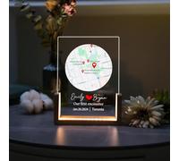 Placca acrilica con mappa della prima data - Mappa personalizzata di coppia, Where It Began, targa acrilica personalizzata con foto personalizzata con lampada notturna a LED per amanti della musica
