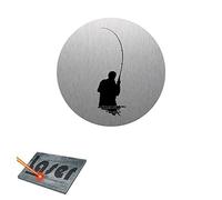Placca autoadesiva, 8 cm, pescatore 01, fondo in alluminio spazzolato