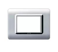 Eva Placca Tecnopolimero Sistema 44 - Alluminio naturale, cornice cromata, 3 moduli (44PY03ALS)