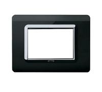 A.v.E. Placca Tecnopolimero Sistema 44 – 3 moduli, nero assoluto, cornice cromata 44PY03NAL