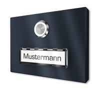 Placca campanello da esterno in acciaio inox V2A con targhetta illuminata di Graviers Design - verniciata a polvere in RAL 7016 - pulsante campanello a LED - Made in Germany