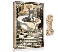 Placca con vernice a base d'acqua e bordo liscio, decorazione per la casa di campagna, immagini per il bagno, decorazione da parete, sapone da bagno "Rat Terrier Wash Your Paws