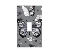 Placca copri interruttore con stampa a farfalla, colore grigio foglia di tè, 1 banda singola piastra di copertura per interruttore della luce