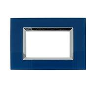 Placca Da 3 Moduli/Posti, Compatibile Con Bticino Living, Placca Cristallo Effetto Vetro (Blu Capri)