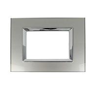 Placca Da 3 Moduli/Posti, Compatibile Con Bticino Living, Placca Cristallo Effetto Vetro (Silver)