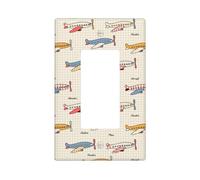 Placca da parete a righe vintage a forma di aerei, 1 banda, dimensioni standard 11,2 x 6,9 cm, copertura decorativa per interruttore della luce, in policarbonato termoplastico