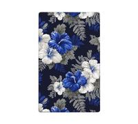 Placca da parete bianca e blu con fiori di ibisco a levetta singola, decorativa, 1 banda, per cucina, camera da letto, bagno, dimensioni 11,4 x 7 cm