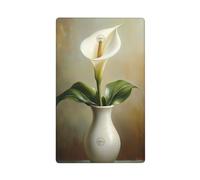 Placca da parete bianca vintage con giglio in un semplice vaso, con interruttore singolo, decorativo, 1 banda, per cucina, camera da letto, bagno, dimensioni 11,4 x 7 cm