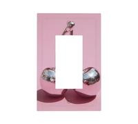Placca da parete con due ciliegie argentate su sfondo rosa per interruttore della luce a bilanciere singolo, 1 banda, decorazione per presa di casa, cucina, camera da letto, bagno