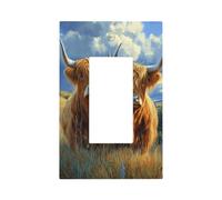 Placca da parete con due mucche delle Highland con corna lunghe, copertura per piastra frontale a bilanciere singolo, 1 banda, decorazione per presa di casa, cucina, camera da letto, bagno