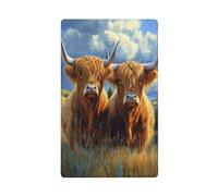 Placca da parete con due mucche delle Highland con corna lunghe, interruttore singolo, decorativo, 1 banda, per cucina, camera da letto, bagno, dimensioni 11,4 x 7 cm