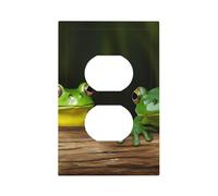 Placca da parete con due rane verdi, copertura per interruttore, 1 uscita, presa elettrica, piastra a parete, per cucina, camera da letto, decorazione