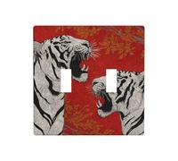 Placca da parete con due tigri bianche a doppia banda, per interruttori, dimensioni standard - 11,4 x 11,4 cm