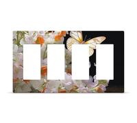 Placca da parete con interruttore a levetta, 2 uscite, con farfalle, narciso, fiori, strega, decorazione per cucina, camera da letto, soggiorno, quattro fori