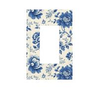Placca da parete con motivi floreali blu e bianchi per interruttore della luce, copertura a bilanciere singolo, 1 banda, decorazione per presa di casa, cucina, camera, bagno