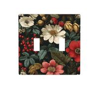 Placca da parete con motivo floreale botanico bianco e rosso, doppia banda, decorazione per interruttore, dimensioni standard - 11,4 x 11,4 cm