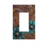 Placca da parete con pietre preziose turchesi, fiore e piume marroni, copertura per pannello frontale a bilanciere singolo, 1 banda, decorazione per presa di casa, cucina, camera da letto, bagno