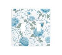 Placca da parete con rose e vortici blu pastello su sfondo bianco, doppia banda, decorazione per interruttore, dimensioni standard, 11,4 x 11,4 cm