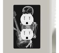 Placca da parete con scheletro astratto a raggi X che suona la chitarra singola duplex, copertura decorativa per interruttore della luce, piatti da parete in plastica, decorazione per casa, camera da