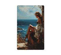 Placca da parete con scritta "Woman Reading by The See" rustica singola levetta vuota per interruttore della luce decorativa 1 banda per cucina stanza bagno Dimensioni 11,4 x 7 cm