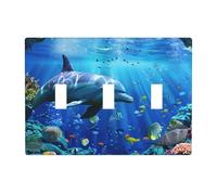 Placca da parete con stampa 3D subacquea del mondo di pesci delphi, pannello di rivestimento per interruttore a tre interruttori, copertura decorativa per presa