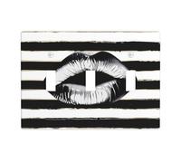 Placca da parete con stampa a strisce bianche e nere con motivo a labbra e triplo interruttore a levetta, copertura decorativa a 3 uscite