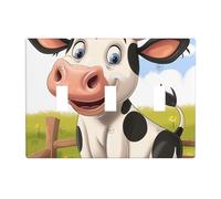 Placca da parete con stampa di mucca da latte in stile cartone animato, decorazione a triplo interruttore a levetta, copertura decorativa a 3 uscite
