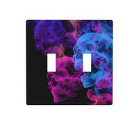 Placca da parete con teschi al neon, colore fumo, doppia banda, decorazione per interruttore a parete, dimensioni standard - 11,4 x 11,4 cm