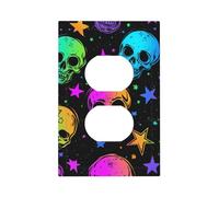 Placca da parete decorativa a 1 uscita, singola duplex, con teschi colorati e stelle, copertura per interruttore della luce per camera da letto e soggiorno