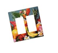Placca da parete decorativa per presa a 2 moduli, duplex, con frutta tropicale e fiori, copertura per interruttore della luce, piastra decorativa da parete, 12,7 x 7,6 cm, in materiale termoplastico