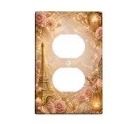 Placca da parete duplex a torre di Parigi, romantica decorazione vintage con farfalla rosa oro primaverile, dimensioni standard, doppia presa di corrente, per camera da letto, bagno, cucina, ingresso