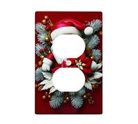 Placca da parete duplex con Babbo Natale, stella di Natale sempreverde, in plastica rossa, dimensioni standard, doppia presa di corrente, per soggiorno, camera da letto, casa, ufficio