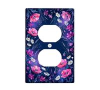 Placca da parete duplex con motivo floreale, moderna, crisantemo, papavero, primavera, blu navy, in plastica, dimensioni standard, per prese elettriche per soggiorno, camera da letto, casa, ufficio