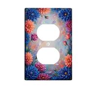Placca da parete duplex con motivo floreale, petali di rosa artistici estivi, in plastica blu, dimensioni standard, doppia presa di corrente, per casa, soggiorno, camera da letto, bagno, decorazione