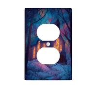 Placca da parete duplex per chiesa, in plastica blu invernale, con alberi di neve, dimensioni standard, doppia presa di corrente, per appartamento, casa, camera da letto, ufficio, decorazione