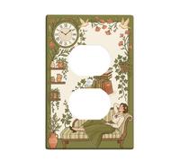 Placca da parete duplex per orologio, con fiori vintage, in plastica verde primavera, dimensioni standard, per prese elettriche, decorazione per casa, soggiorno, camera da letto, bagno