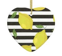 Placca da parete in ceramica a righe blu e limone, da appendere, a forma di cuore, idea regalo per amici, regalo di Natale felice per la casa