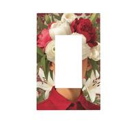 Placca da parete per interruttore della luce con labbra rosse, peonie, gigli, fiori, copertura per piastra frontale singola, 1 banda, decoratore, presa, coperture per presa per casa, cucina, stanza